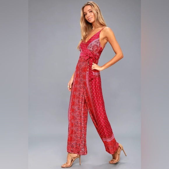 Free People Silk Like Printed Boho Jumpsuit Size 4 - Picture 3 of 9
